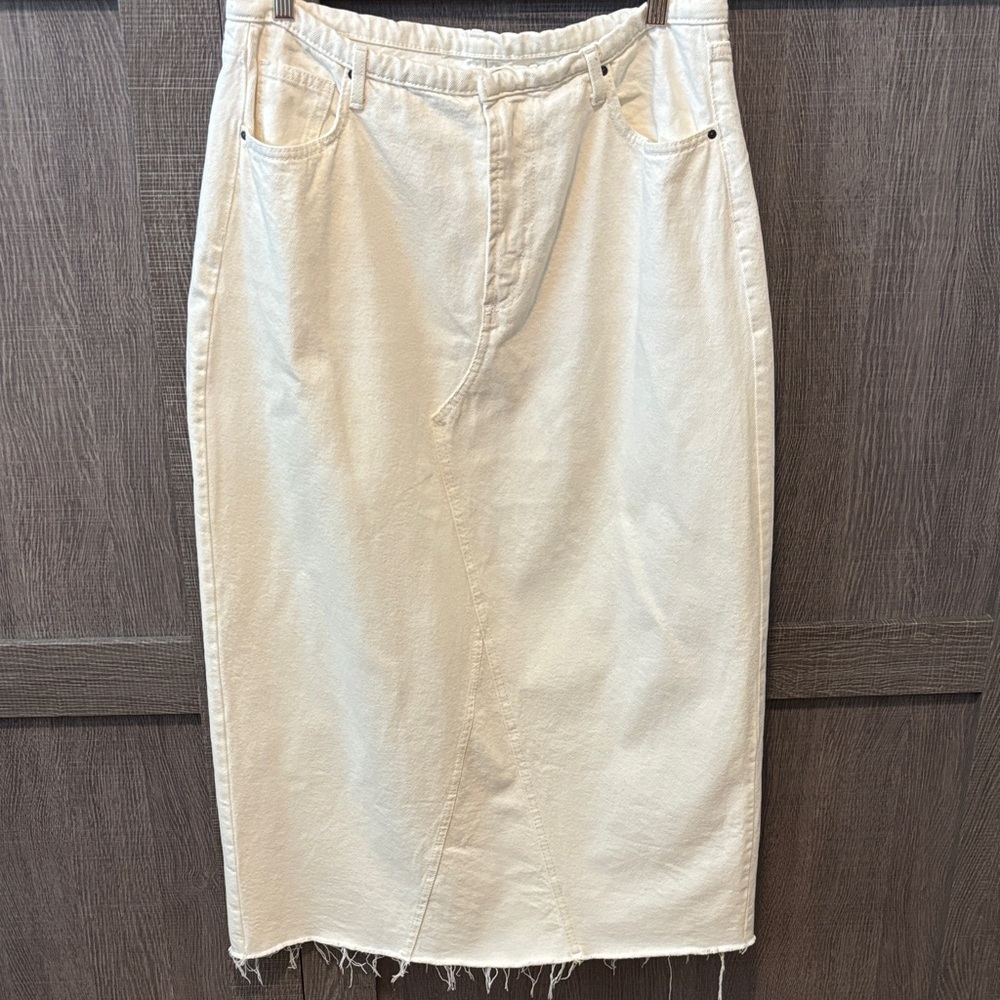 Cotton On Cream Denim Pencil Skirt with Raw Hem